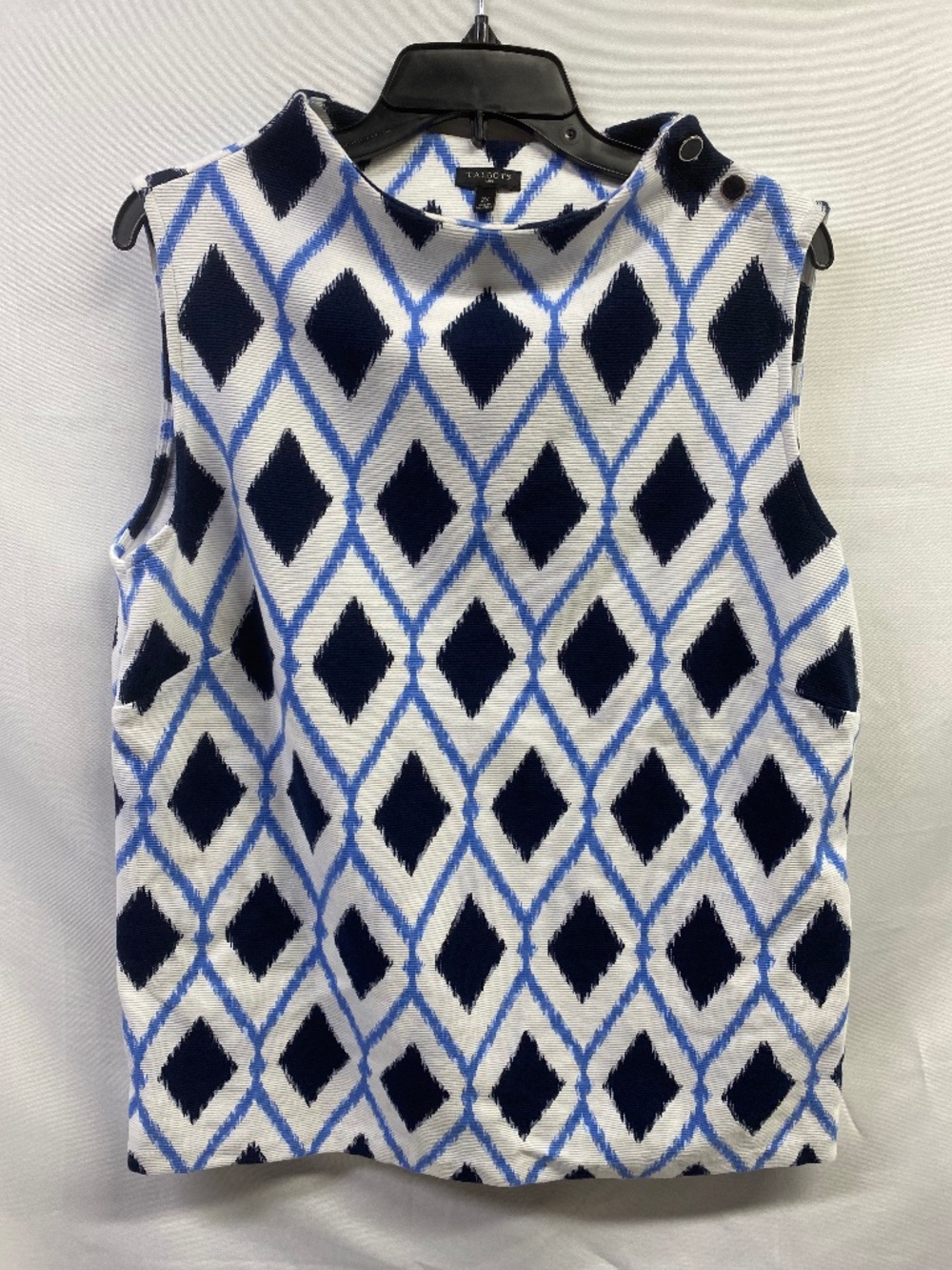 Talbots Women's Sleeveless White Navy Blue Diamond Lattice Size 2X